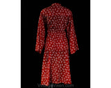 Size 6 Novelty Print Dress - Art Deco Style Silk Top & Skirt - Paprika Red Boho Mushrooms Trees - Asian Style Long Sleeve Tunic - Waist 26
