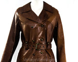 Size 4 1960s Leather Jacket & Matching Mini Skirt - Mod Beatnik Street Chic Brown Coat Set - Tailored 3/4 Length 60s Outerwear - Waist 25