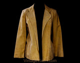 Size 12 Tan Faux Suede Jacket - 1970s Vegan Suede Office Blazer - Washable 60s 70s Yellow Taupe Retro Business Wear with Pockets - Bust 38