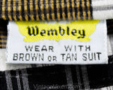 50s Men's Necktie - Deadstock 1950s Khaki Tan Black & White Skinny Tie - Beige Summer Plaid Cotton - Wembley Label - MCM Mid Century NWT NOS