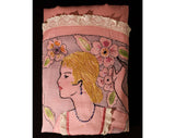 1920s Twin Bedspread - Sheer Pink Flapper's Boudoir Bed Spread - Authentic 20s Cotton Coverlet with 18th Century Fancy Lady Cameo Portrait