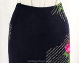 Size 8 Navy Floral Skirt - 1970s Dark Blue & Fuchsia Pink Deco Print Gauze - Long Ankle Length 70s Maxi - Sheer with Lining - Waist 28