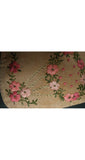 1900s Arts & Crafts Embroidered Linen Purse - Authentic Antique Drawstring Bag - Hand Sewn Pink Embroidery - Regency Style - 26297