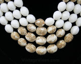 Resort Chic 60s Necklace - White & Gold - Faux Ivory Carved Plastic Beads - 1960s - Multi Strand - Four Strands - Germany - 42361