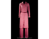Size 8 1970s Pant Suit - Extra Long Tunic Shirt Jacket & Trousers with Original Belt - Mauve Pink Mottled Knit - 70s NWT Deadstock - Bust 36