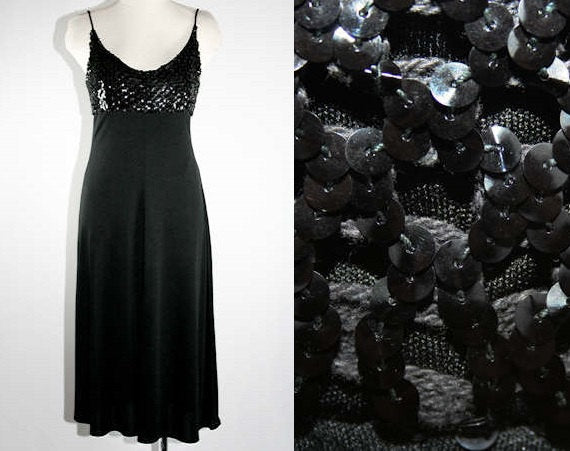 Size 8 Disco Party Dress - Black Sequin & Jersey Cocktail Dress - 70s Vintage Vixen Clothing Size 8 Disco Party Dress - Black Sequin & Jersey Cocktail Dress - 70s Vintage Vixen Clothing