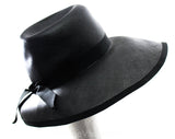 Very Fine Black Straw Hat from France - 1950s 60s Audrey Style Beautifully Crafted Millinery - Wide Saucer Bucket Brim with Grosgrain Trim