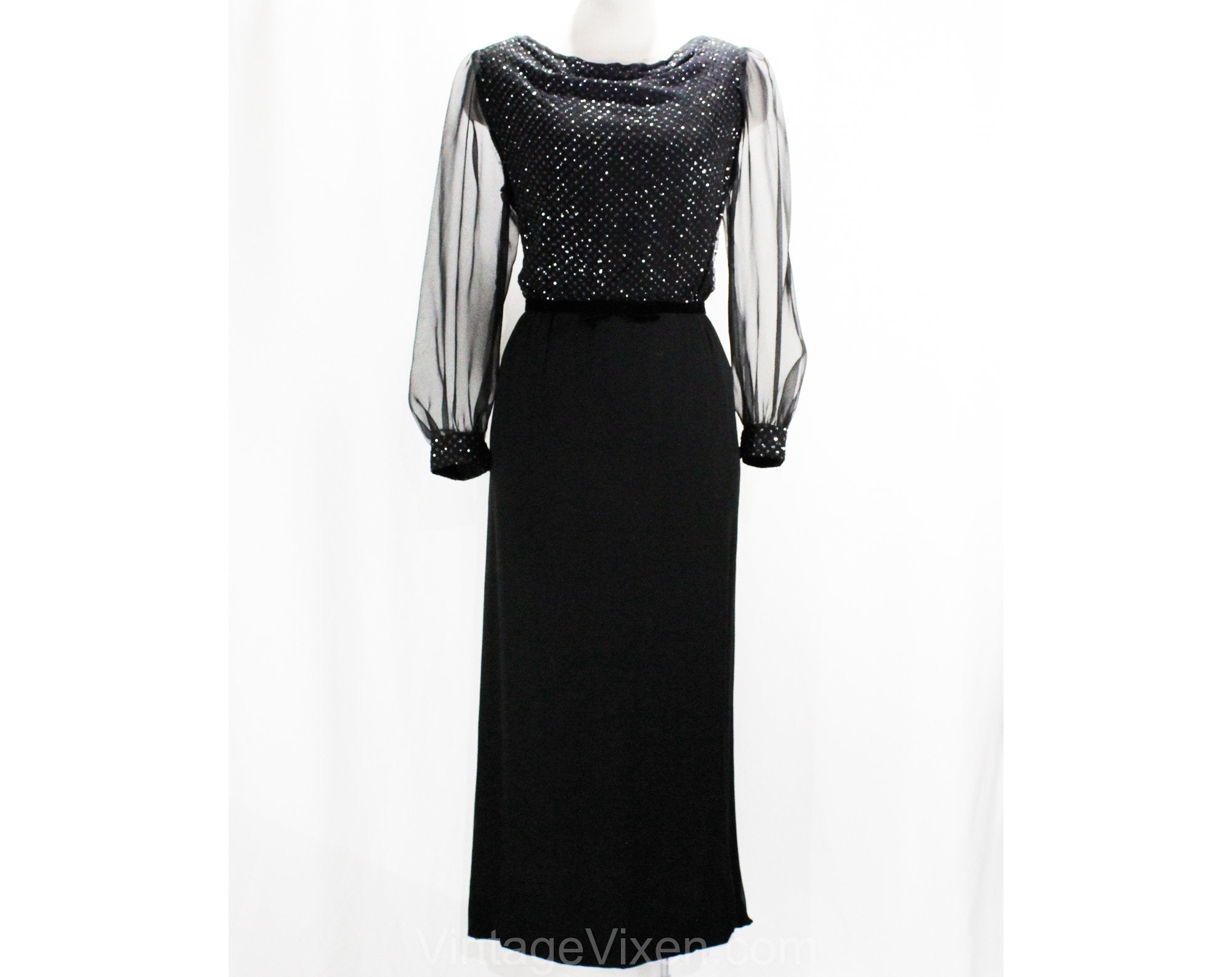 Size 10 Posh Evening Dress - 1960s Sheer Black Silk Chiffon & Cracked Vintage Vixen Clothing Size 10 Posh Evening Dress - 1960s Sheer Black Silk Chiffon & Cracked Vintage Vixen Clothing