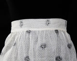 1950s Floral Cotton Apron - Sheer White Dotted Swiss Organdy & Polished Chintz Half-Apron - Size Small Medium - As Is Shabby 50s Tea Party