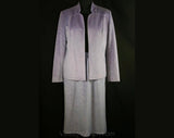 Size 10 Lavender Suit - Soft Lilac Faux Suede 1970s Office Set - Medium Long Sleeved Spring Soft Purple Open Front Jacket & Tailored Skirt