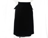 YSL Size 10 Black Skirt with 1940s Style - Wool Gabardine Paris France Label - Medium 1980s 90s Yves St Laurent - Fall Winter - Waist 27.5