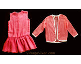 Girls Size 8 to 10 Flapper Style Dress - Mod 1960s Child's Pink Summer Sheath Pleated Skirt & Sheer Jacket - 60s Mini Go-Go Girl - Chest 30