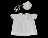1950s Girl's White Baby Dress & Bonnet - Size Newborn to 3 Months - Infants Spring Summer 50s Child's Layette Outfit - Sweet Embroidery