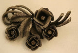 Romantic 1950s Antique Inspired Roses Pin & Earrings - Dark Silvertone Metal - 50s Demi Parure - Clip Earrings - Classic Victorian - 34037-1