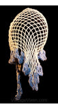 40s Fish Net Head Scarf - Terrific 1940s Hand Knit Fishnet Kerchief with Fluffy Blue Trim - Deadstock Cotton Summer Peasant Turban Wrap