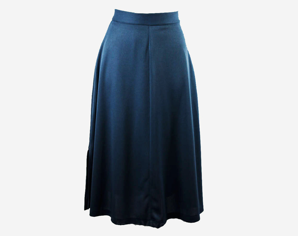 Size 6 Blue Skirt - 1970s Wedgwood Jersey A-Line Skirt - Deadstock Mint Condition - Dressy Casual Basic - Side Slits - Waist 26 - 34564-2