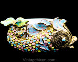 Beachy White Belt with Pastel Fish Buckle - Size 6 to 10 Summer Resort - Small Medium 1980s Designer Mimi di N Dated 1987 - Pink Aqua Gold