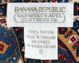 Size Medium 1980s Banana Republic Shirt - Magic Carpet Novelty Print - 80s Long Sleeved Rayon Top - Burgundy Maroon Teal & Navy - Bust 40.5