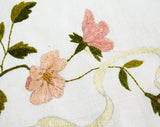 Wild Roses Antique Pillowcase - Pink & Green Society Silk Embroidery Victorian Linen - Round Circle Flowers Pillow Cover - Art Nouveau 1900s