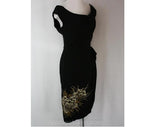 Size 10 Hawaiian Dress - 1950s Black Sarong Style Cocktail with Asymmetric Print - Made in Hawaii - Fabulous 50s Evening Wear - Waist 28.5
