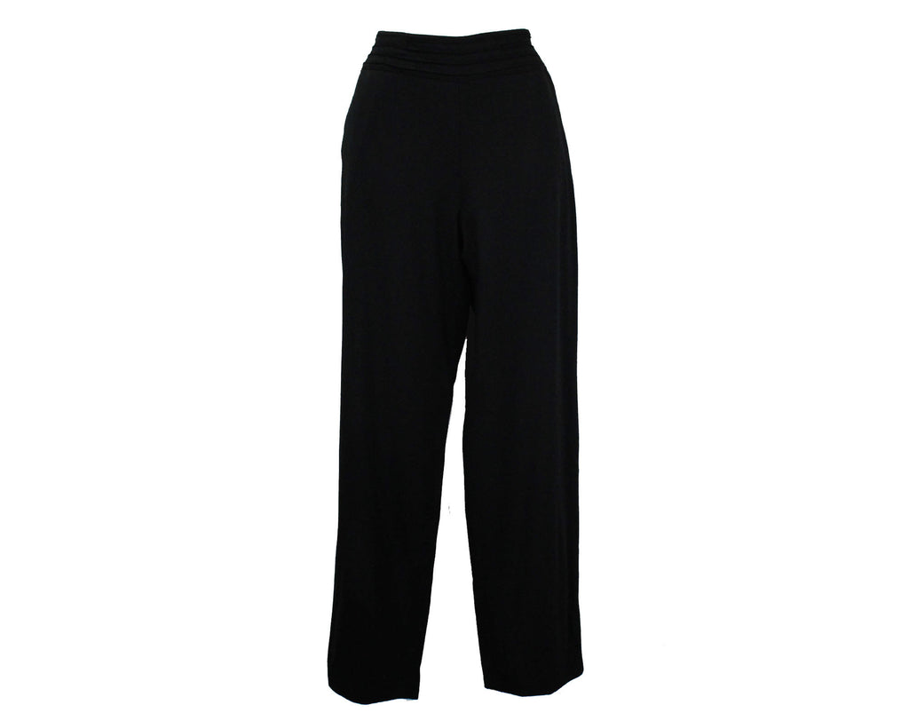 Giorgio Armani Size 12 Black Pant - Classic Minimalist 1980s 90s Tailored Crepe Ladies Pants - Tapered Legs - Ridged Waistband - Waist 29.5