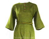 Size 14 Olive Green 1960s Tailored Dress & Belt - Large Petite 60s Avocado Cotton Secretary Office Wear - Fall Autumn Deadstock - Bust 42