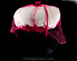 1960s Fuchsia Pink Hat with Veil - White Feathers & Vivid Bright Velvet - 60s Femme Millinery - Spring Summer Confection Style with Veiling
