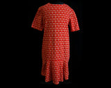 FINAL SALE Girls Size 8 Dress - Red & Yellow Medieval Print 1960s Girl's Floral Red Summer Dress - 60s Chivalry Shields Novelty Print