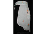 Artisan 1940s Mint Green Linen Apron with Hand Embroidery - 40s Half Apron - Pastel - Hand Stitched - Small Size - Cottage Chic - 30376-1