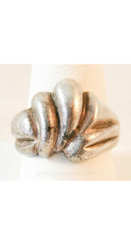 Sterling Silverplate Flourish Ring - Size 9 - Fluid Elegant Disco Era 1970s Jewelry - Cocktail Style Silver 70s Ring - 38340-1