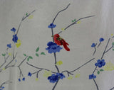 Size 6 Silk Shirt - Short Sleeved Top - Red Bird & Cherry Blossom Branches - Ivory Crepe Blouse - Serge Nancel Paris - Bust 34 - 46574