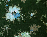 1950s Barkcloth Fabric - Over 9 Yards 50s Forest Green & Blue Cotton - Elegant Mid Century Upholstery Cloth - Antique Style Floral Yardage