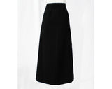 Size 8 Black Maxi Skirt from Bergdorf Goodman - 1960s Wool Ankle Length Skirt with Long Slit - Dramatic 60s Day or Formal Evening - Waist 27