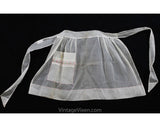 1950s Rosebud Apron - Sheer White Cotton Half-Apron with Single Pocket - Size Large XL - Sweet Tea Party Style 50s Cottage Style - Waist 34