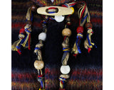 Large Boho Peasant Coat with Hood - Russian Style Navy Blue & Red Wool Huge Sleeves - Wooden Beads - Haute Designer Dan DeSantis - Bust 54