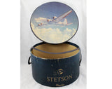Stetson Airplane Hat Box - 1940s Men's Stetson Flagship Blue Hatbox with Lid and Twill Strap - American Airlines - 40s WWII Era Pilot