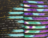 Reserved for E - Size 6 Hanae Mori Dress - Artsy 1980s Designer Cocktail - Gorgeous Purple Teal Blue & Emerald Black Satin Chiffon - Bust 34