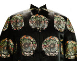 Black Dragons Asian Evening Jacket - Size Medium Large 1940s 50s Eastern Satin Brocade Formal Coat - Crane & Cloud Medallion - Bust 40