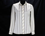 Size 6 Lanvin Shirt - Designer 70s Logo Print Office Blouse - Chocolate Brown & White Striped Long Sleeve Top - Paris New York - Bust 34