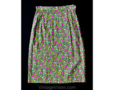 Size 8 1950s Rose Print Skirt - Forest Floral Cotton Challis - Late 50s 60s Green Pink Yellow - Unworn Spring Summer Deadstock - Waist 27