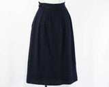 XXS Navy Wool Skirt - 1960s A Line Dark Blue Tailored 60s Office Wear - Tan Stitched Side Seams - Size less than 000 - Waist 21