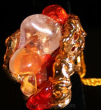 60s Ring - Fab Artisan Style Unique Jewelry - Rock Tumbler Ring - Citrine Orange Glass Stones - Rock Star Appeal - Ring Size 6 - 32110
