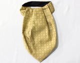 1970s Polyester Ascot - Funky Victorian Style 70s Gentlemans Necktie - Men's Open Shirt Tie - Yellow Gold & Black Medallion Brocade Neckwear