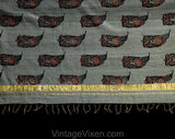 Indian Sari Fabric - 1950s 60s Paisley Block Print Cotton - Gray Terracotta Orange Black - Metallic Gold Border - Knotted Fringe - Yardage