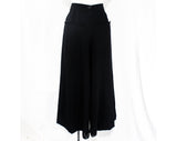 Size 12 Black Pants - Designer Karl Lagerfeld 1990s Wide Leg Large 1940s Style Gaucho Trousers - Scalloped Hip Seam Pockets - Waist 30.5