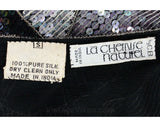 Size 4 Beaded Cocktail Top - Silver Grey & Black Sequins - 1980s Deco Disco Short Sleeve Gray Blouse - 1920s Flapper Style Party - Bust 34