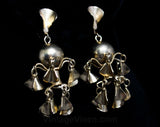 Brass Chandelier Earrings - 1950s Hollywood Regency Style - Moroccan Chic - Modernist Gypsy Bohemian - Late 40s 50s Clip On Gold Hue Metal