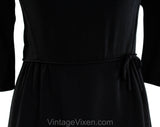 Size 6 Black 1950s Dress - Small 50s Fitted Crepe Classic - Braided Scoop Neckline & Bow Accent - Beautiful Elegant Mid Century - Waist 26.5