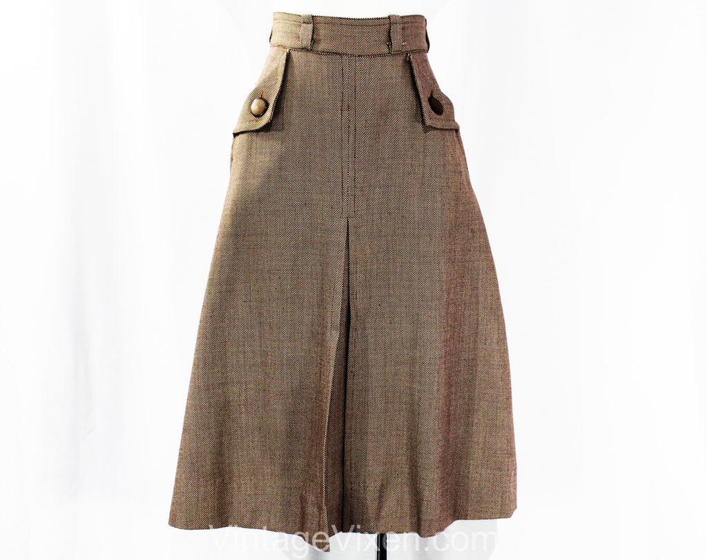 Size 8 1940s Skirt - Beautiful Rosie Riveter Workday Style - Cocoa Brown & Ecru Wool 40s A-Line Skirt - WWII Era Utility Look - Waist 26.5