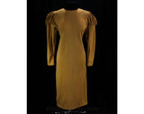 Size 14 Special Designer Dress - Beautiful Toffee Knit Sheath with Juliet Sleeves - 1980s Elizabeth Wessel - Monte Carlo - France - Bust 40